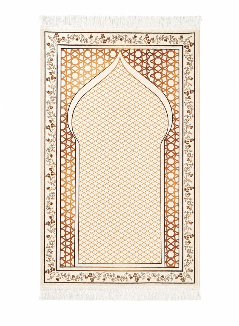 ريتش لايف سجادة صلاة إسلامية فاخرة بتصميم قوس كلاسيكي، سجادة صلاة إسلامية ناعمة مزينة بشرابات، سجادة صلاة قابلة للطي للمنزل والمسجد ورمضان والعيد والسفر - Image 1