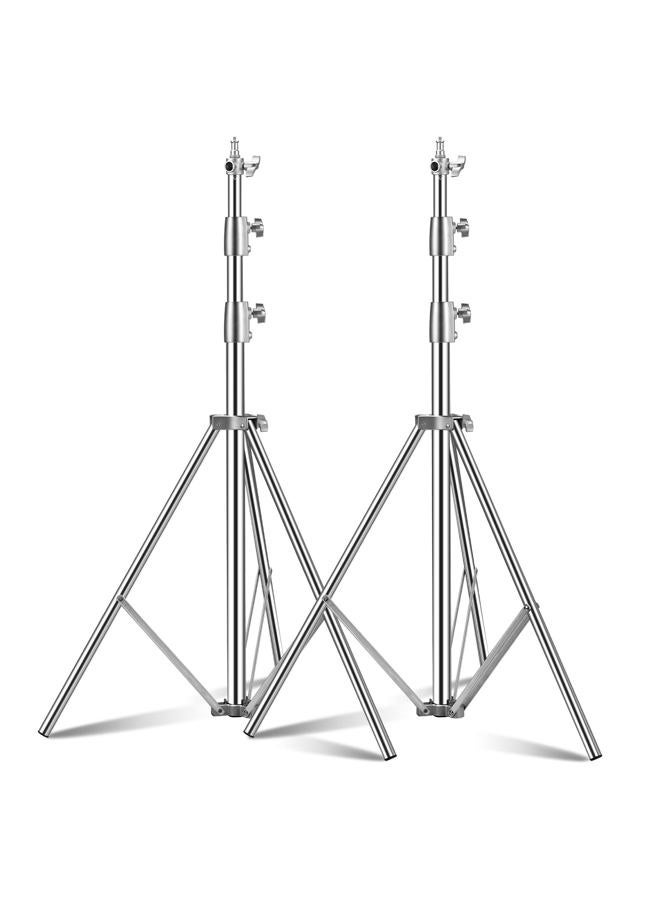 SUPON Stainless Steel Light Stand 110" /2.8m, Spring Cushioned Heavy Duty Tripod Stand with 1/4-inch to 3/8-inch Universal Adapter for Studio Monolight Softbox Reflector Photography (2 * 2.8M) - Image 1