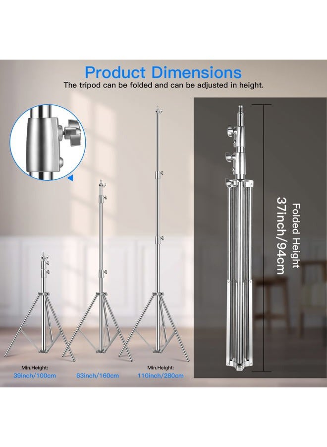 SUPON Stainless Steel Light Stand 110" /2.8m, Spring Cushioned Heavy Duty Tripod Stand with 1/4-inch to 3/8-inch Universal Adapter for Studio Monolight Softbox Reflector Photography (2 * 2.8M) - Image 3