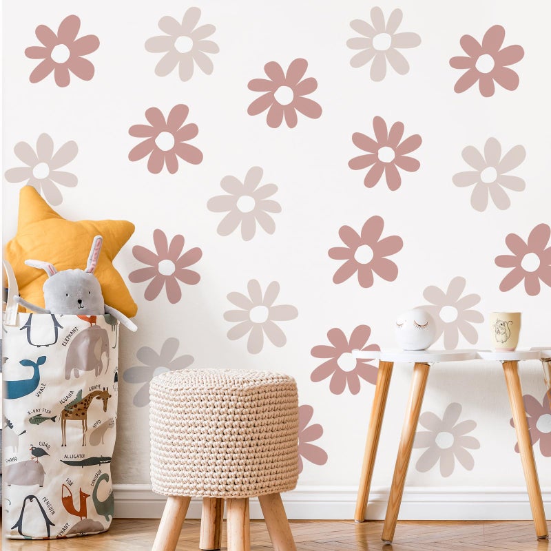 TaoBary 12 Sheet Daisy Wall Sticker Decal Removable Cute Daisy Bedroom Room Decor Flower Wall Sticker Pink White Flower Decal Wallpaper Peel and Stick for Nursery HomeGrey ColorSimple Style - Image 2