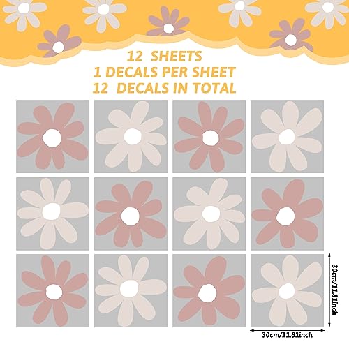 TaoBary 12 Sheet Daisy Wall Sticker Decal Removable Cute Daisy Bedroom Room Decor Flower Wall Sticker Pink White Flower Decal Wallpaper Peel and Stick for Nursery HomeGrey ColorSimple Style - Image 3