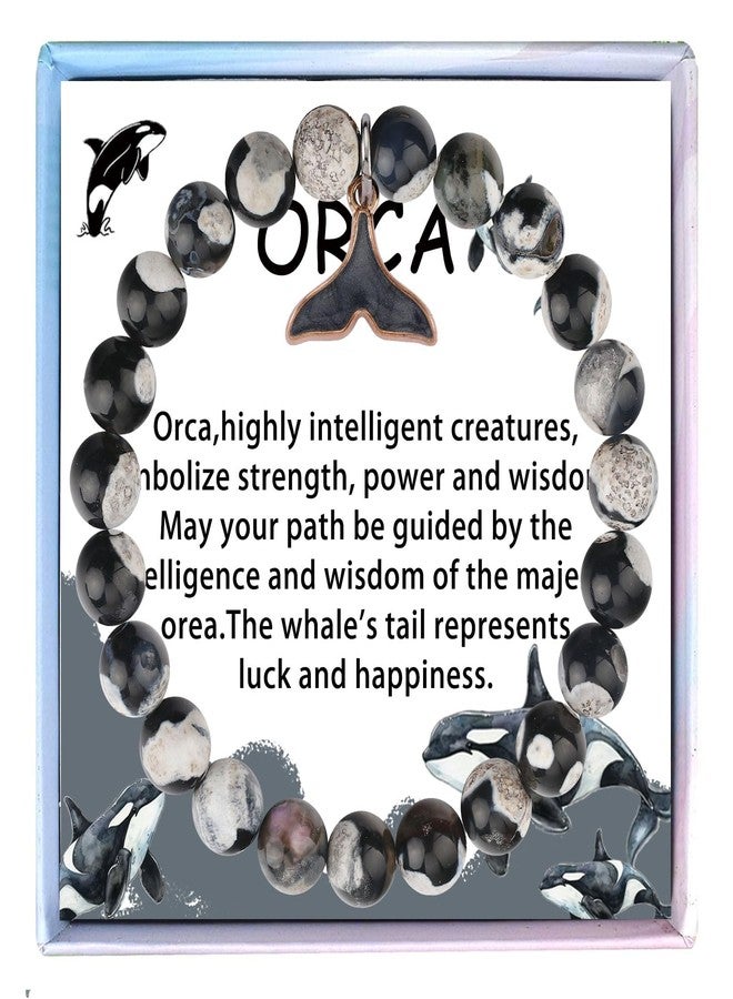Fullrainbow Orca Healing Bracelet for Women,Whale Gifts,Orca Whale,Orca,Whales Jewelry,Inspirational Gifts (Black and White Orca Bracelet) - Image 1