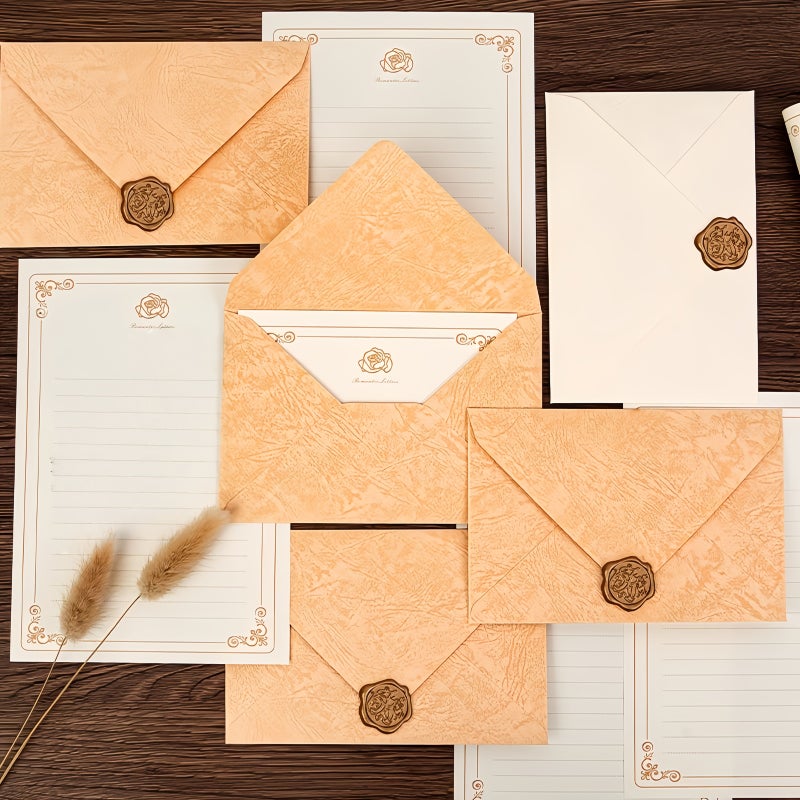 White Tree Textured Envelope Stationery Set 25 Paper 5 Envelopes 5 Wax Seals - Image 2