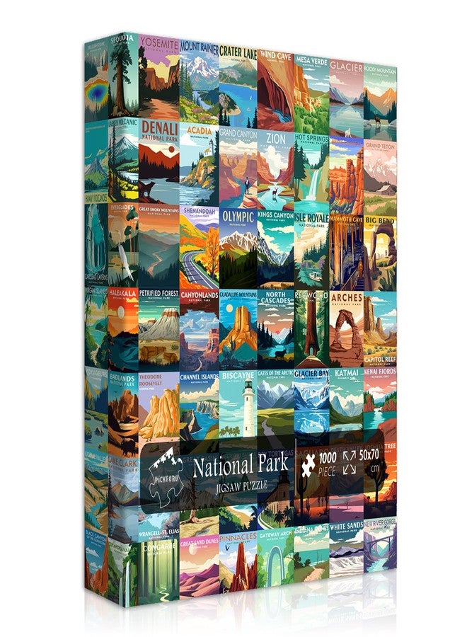 PICKFORU National Parks Puzzle for Adults 1000 Pieces, Travel Poster Landscape Puzzle Including Zion Yellowstone Yosemite, Nature Jigsaw Puzzles Scenery Mountain Scene - Image 1