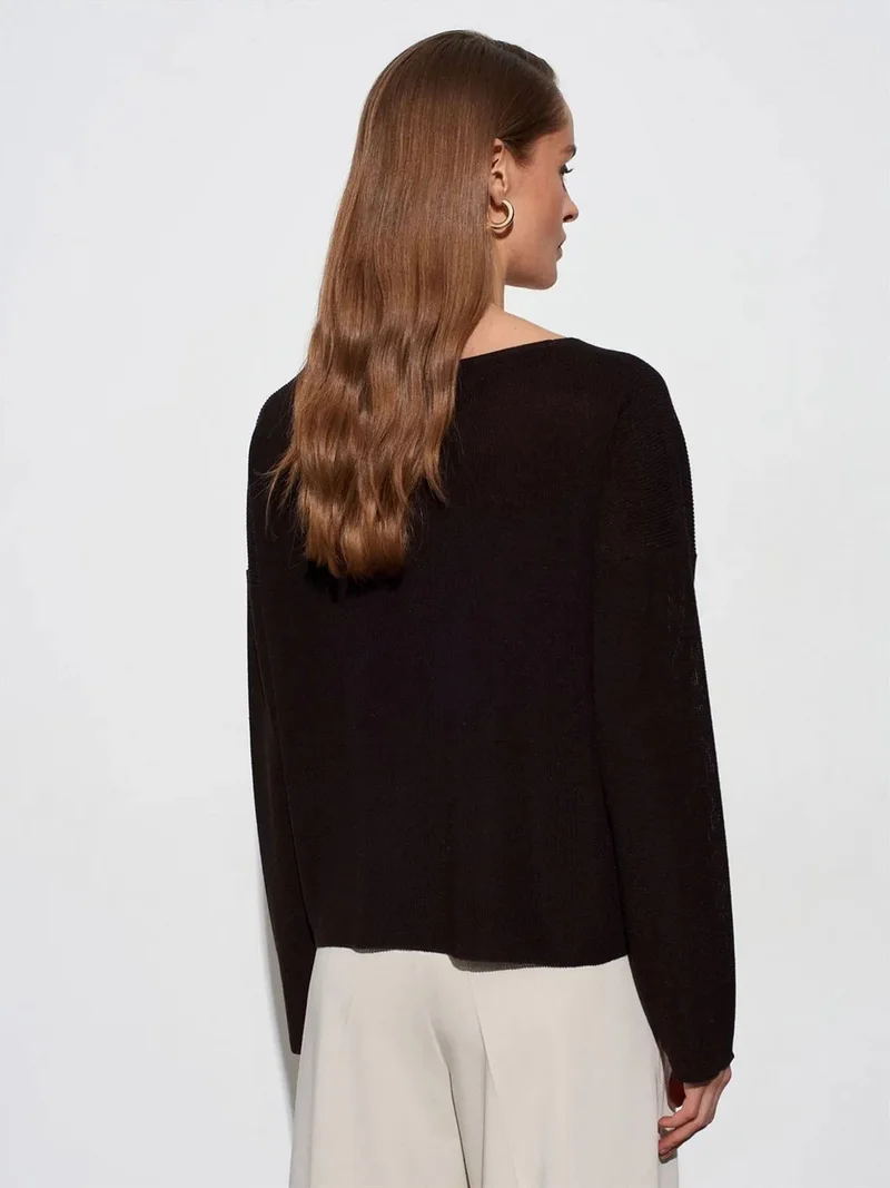 ديلفين Dilvin Women's V-neck Ribbed Knit Sweater