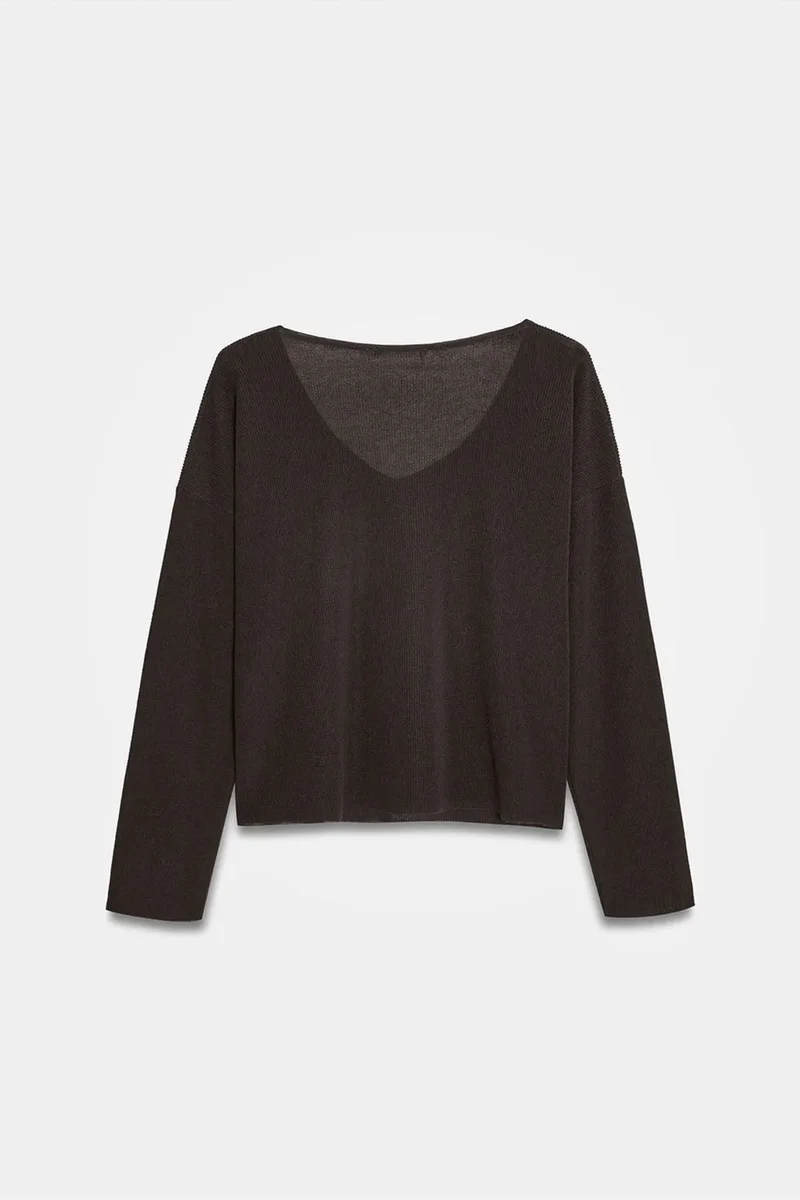 Dilvin Black DILVIN Women's V-neck Ribbed Knit Sweater for Women | Best Price UAE
