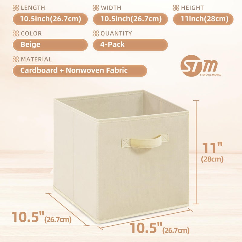 STORAGE MANIAC Storage Cubes, 11 Inch Collapsible Storage Bins with Handles, 4 Pack Fabric Foldable Bins for Organization, Durable Storage Bins for Closet, Shelves, Offices, Toys, 4-Pack Beige - Image 5