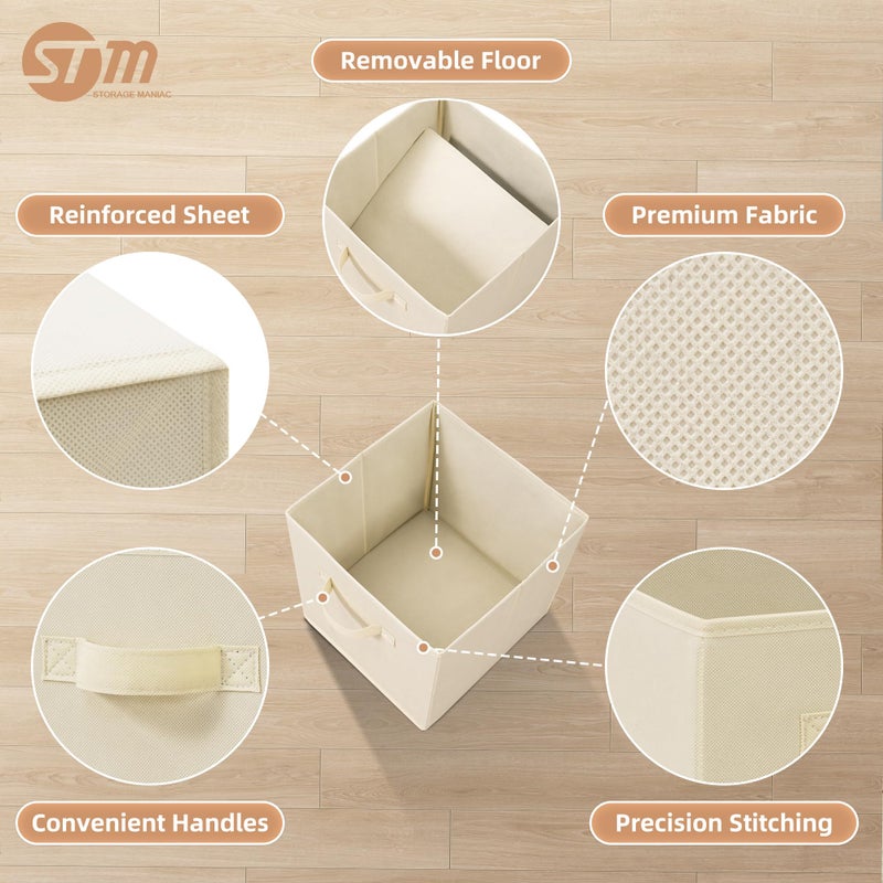 STORAGE MANIAC Storage Cubes, 11 Inch Collapsible Storage Bins with Handles, 4 Pack Fabric Foldable Bins for Organization, Durable Storage Bins for Closet, Shelves, Offices, Toys, 4-Pack Beige - Image 3