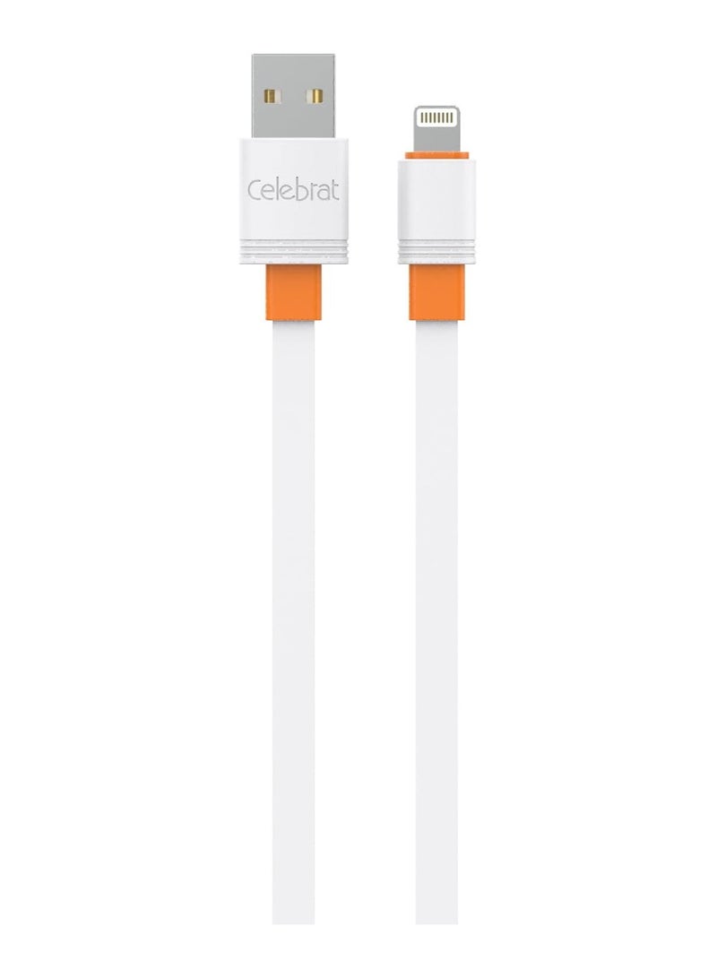 سيليبرات CB-33 كابل USB محمول إلى Lightning للشحن السريع ونقل البيانات بتصميم سلك مسطح ويناسب هاتف Iphone 3A /480mbps /1M - أبيض