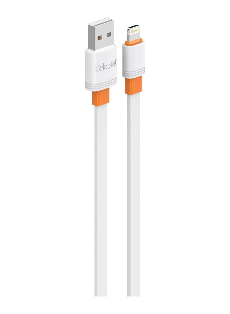 سيليبرات CB-33 كابل USB محمول إلى Lightning للشحن السريع ونقل البيانات بتصميم سلك مسطح ويناسب هاتف Iphone 3A /480mbps /1M - أبيض