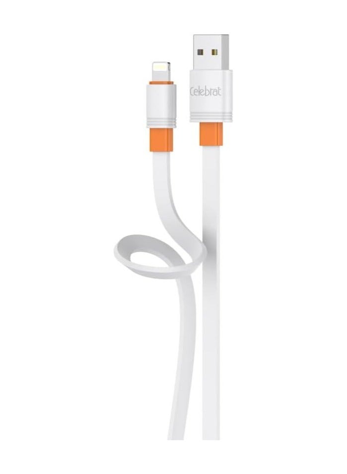 سيليبرات CB-33 كابل USB محمول إلى Lightning للشحن السريع ونقل البيانات بتصميم سلك مسطح ويناسب هاتف Iphone 3A /480mbps /1M - أبيض
