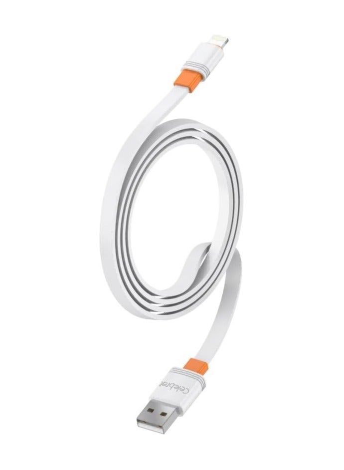 سيليبرات CB-33 كابل USB محمول إلى Lightning للشحن السريع ونقل البيانات بتصميم سلك مسطح ويناسب هاتف Iphone 3A /480mbps /1M - أبيض