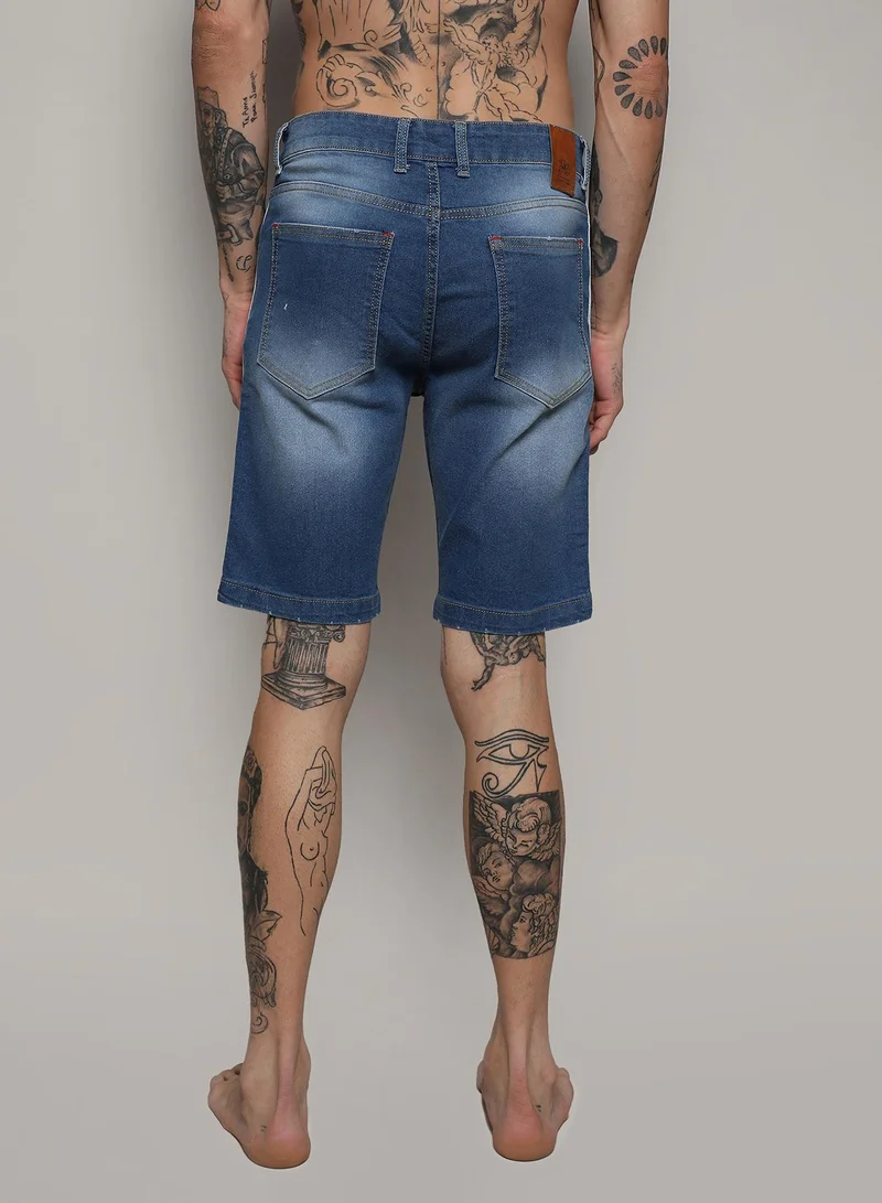 Campus Sutra Men's Blue Pencil Side-Striped Denim Shorts