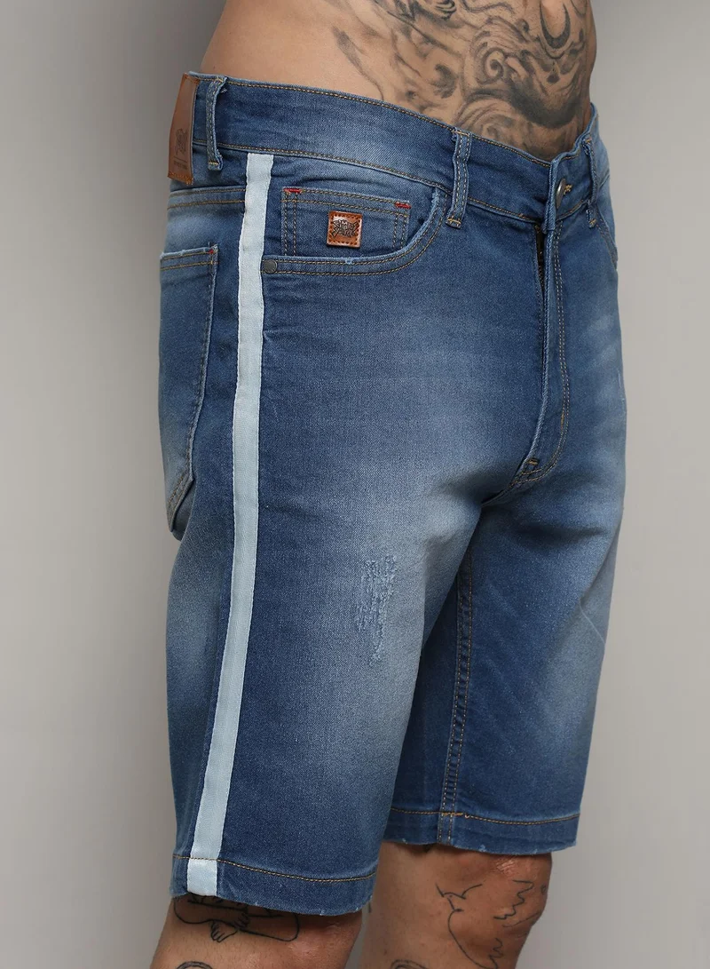 Campus Sutra Men's Blue Pencil Side-Striped Denim Shorts