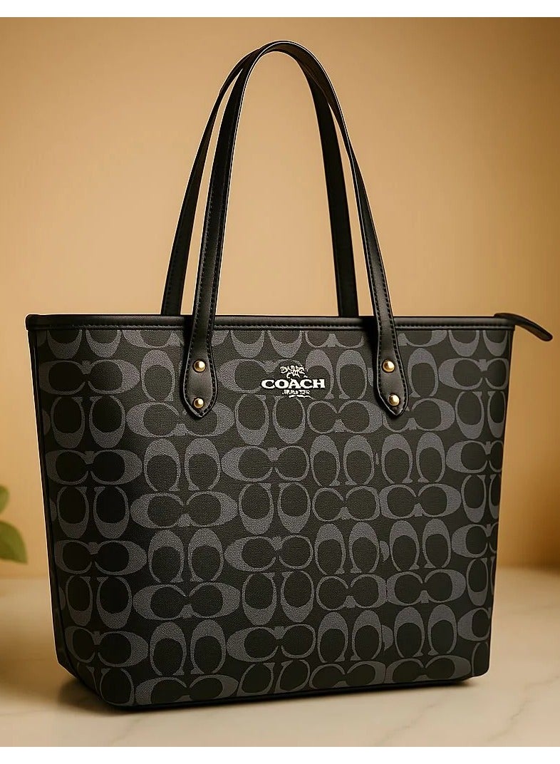 coachoutlet Coach City Zip Tote Bag In Signature Canvas, Women's Shoulder Bag, Women's Shopper Tote, Women's Hand Bag, Black-Large - Image 1