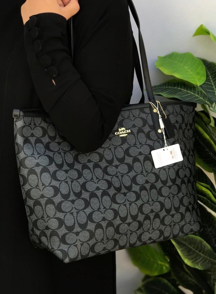 coachoutlet Coach City Zip Tote Bag In Signature Canvas, Women's Shoulder Bag, Women's Shopper Tote, Women's Hand Bag, Black-Large - Image 2