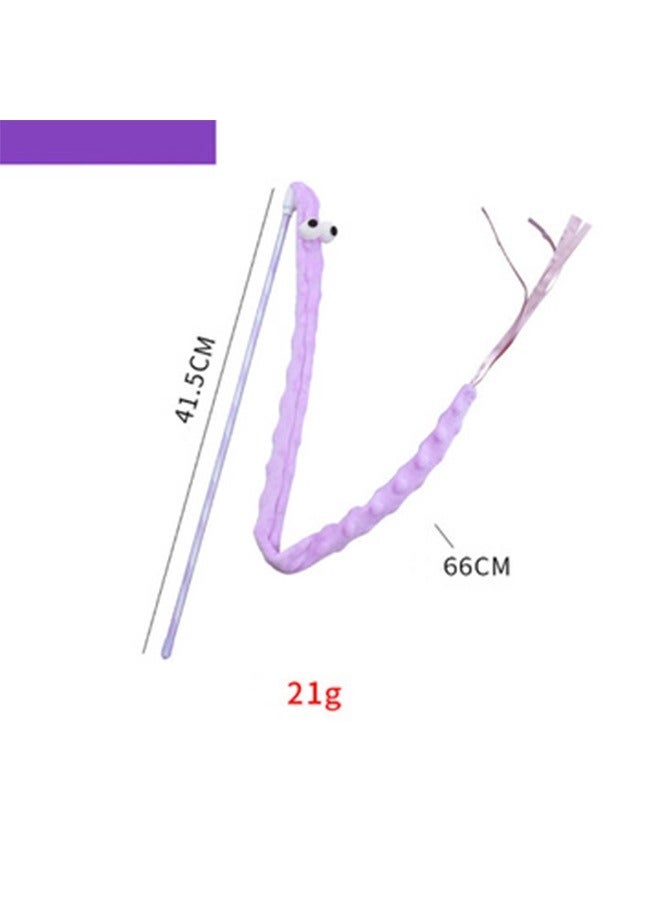 Interactive Cat Wand Toy with Purple Velvet Fabric Strip & Bell - Durable Kitten Teaser Stick for Training and Exercise (1 Piece, Random Color) - Image 1