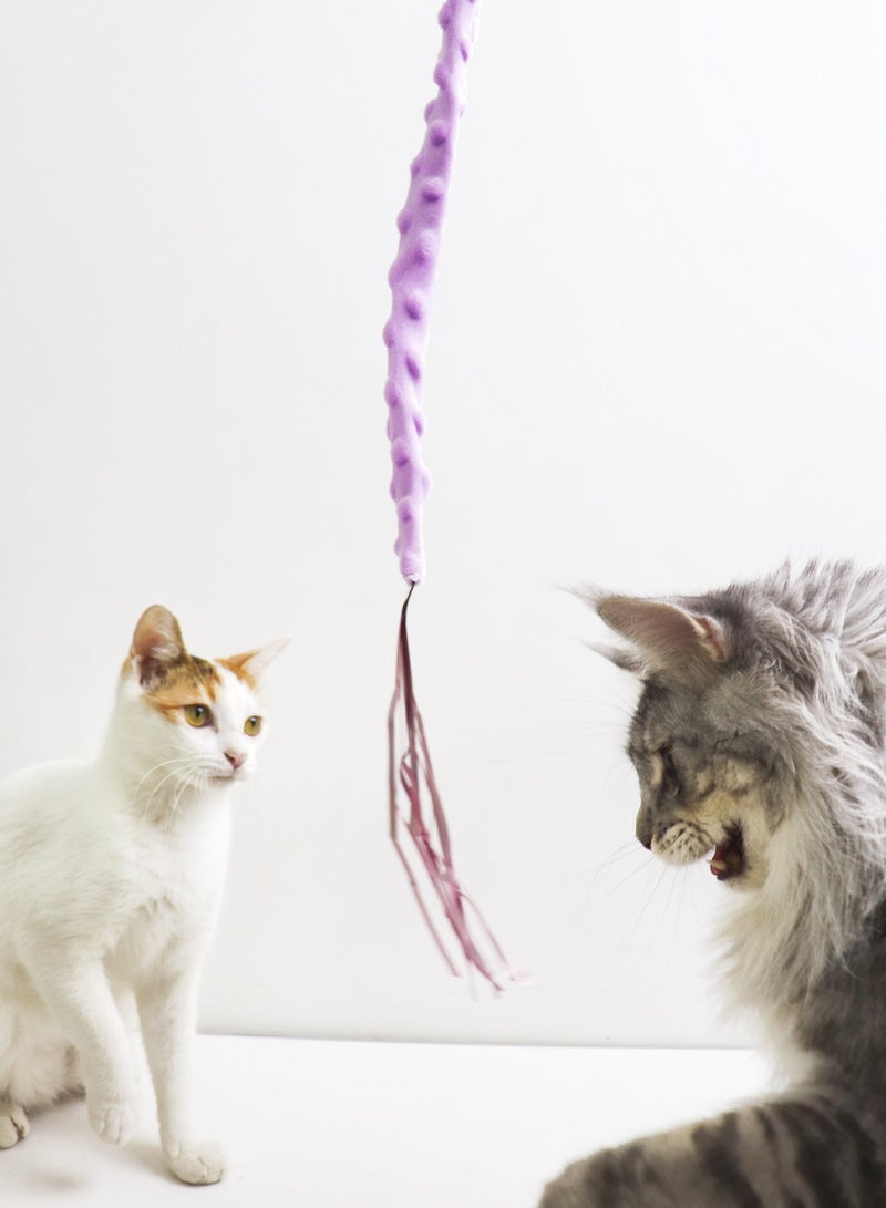 Interactive Cat Wand Toy with Purple Velvet Fabric Strip & Bell - Durable Kitten Teaser Stick for Training and Exercise (1 Piece, Random Color) - Image 2
