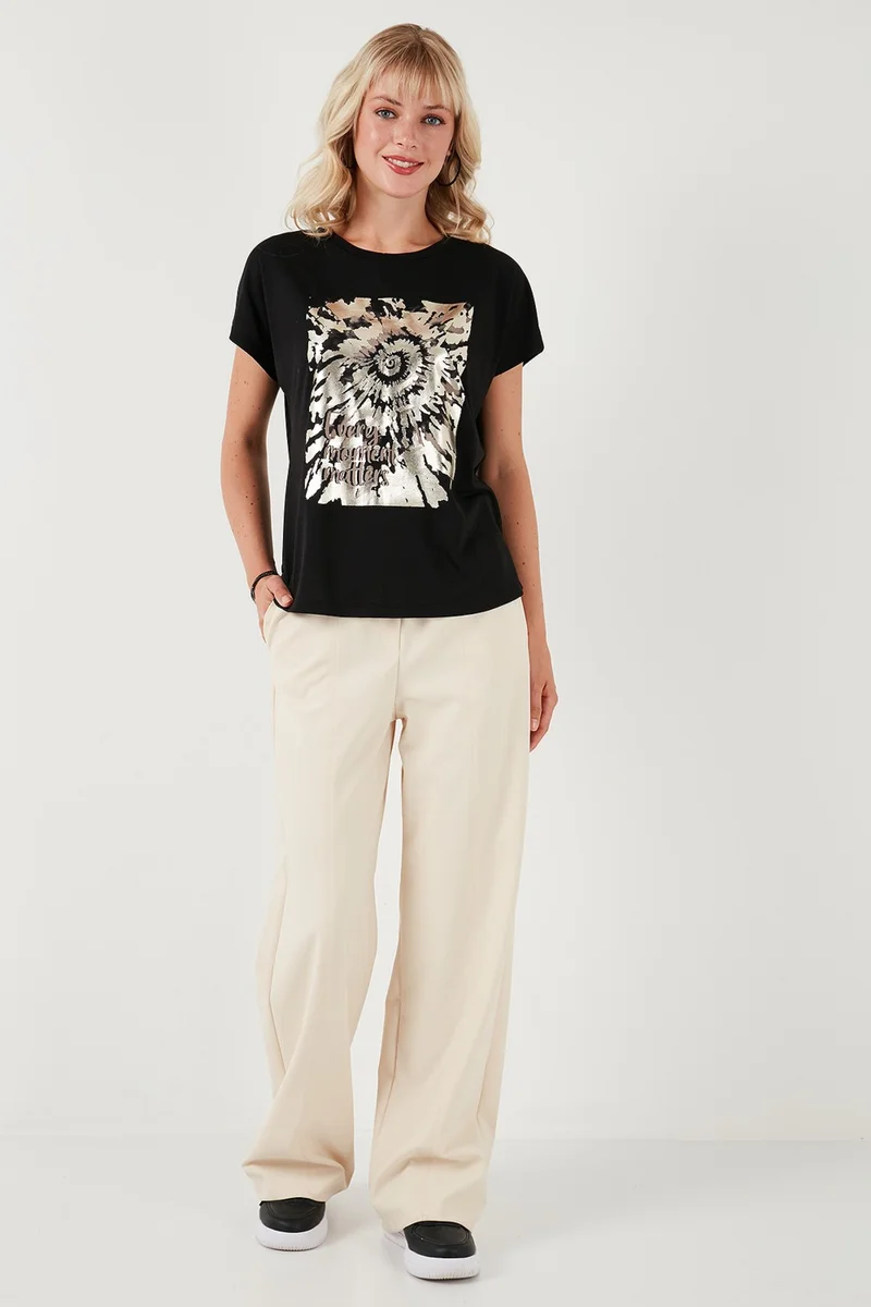 Lela Printed Crew Neck Regular Fit T Shirt Women's T Shirt 6671001