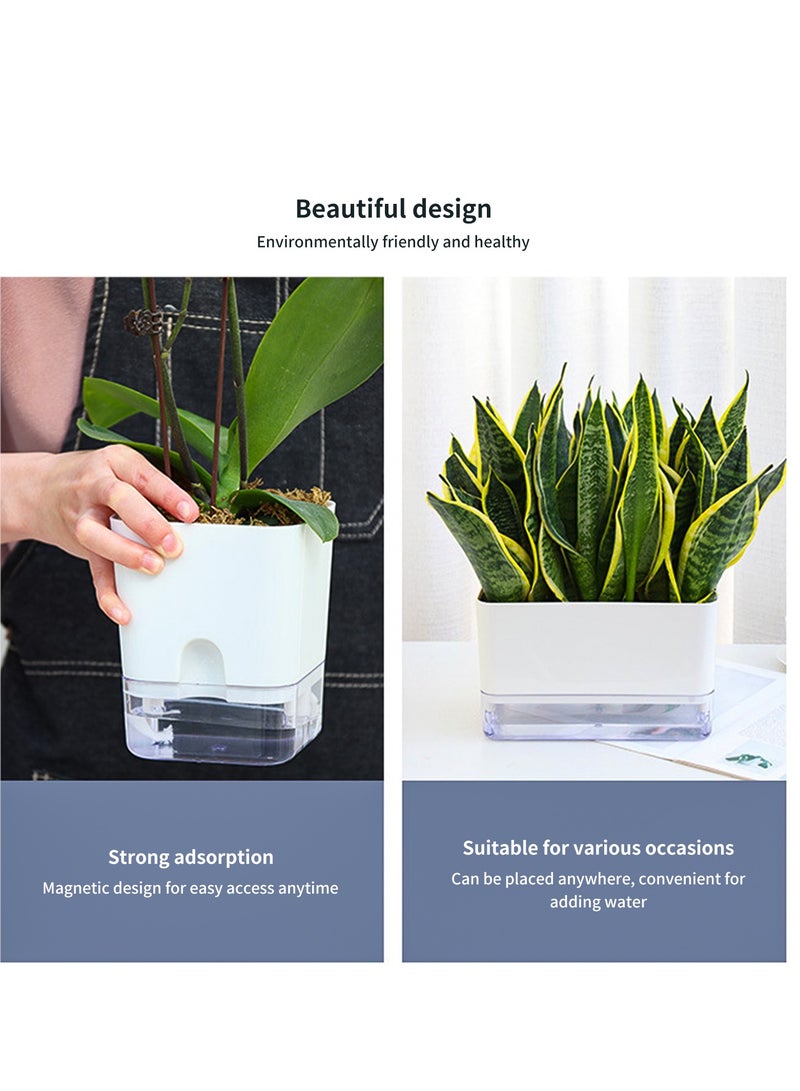 Generic 6 magnetic self-priming flower pots, indoor or modern decorative plastic flower pots with drainage holes and trays, suitable for all indoor plants and gardening tools  - Image 5