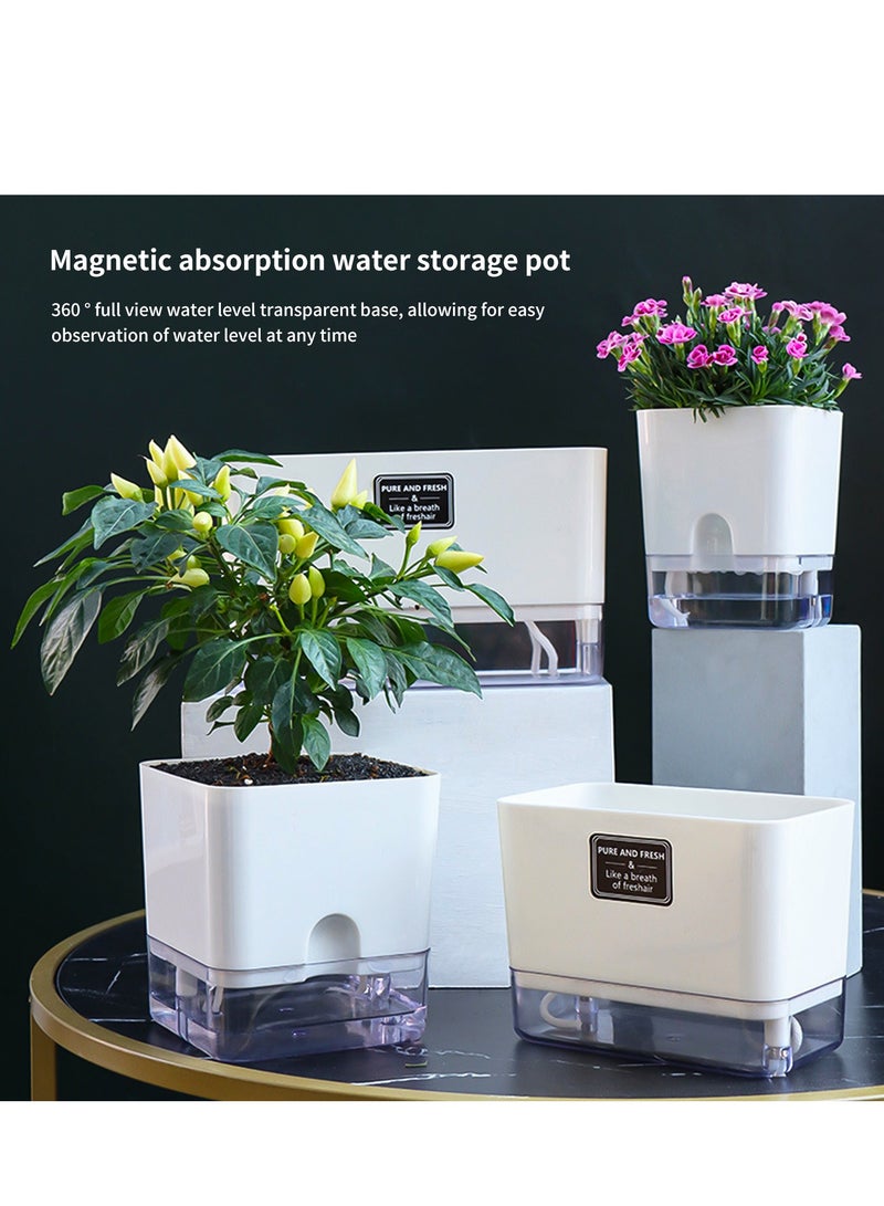 Generic 6 magnetic self-priming flower pots, indoor or modern decorative plastic flower pots with drainage holes and trays, suitable for all indoor plants and gardening tools  - Image 3