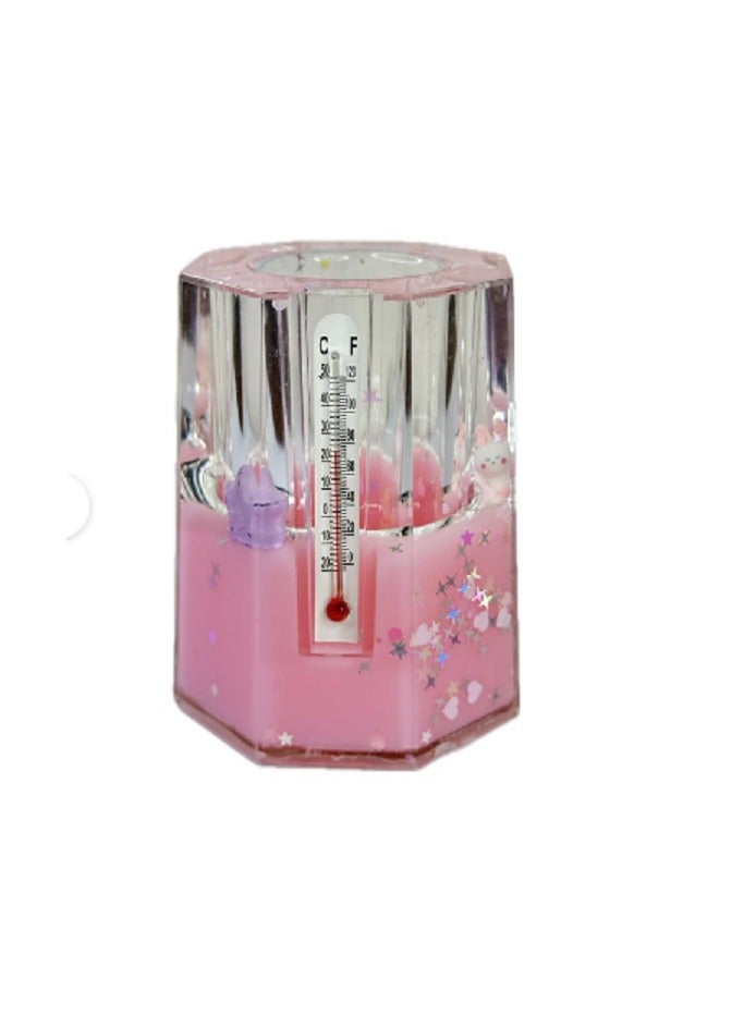 حامل اقلام عتيق جميل وفريد من نوعه (زجاج) للمكتب وطاولة الدراسة (مملوء بماء الجيلي وضفدعين بالداخل مع بريق) مجموعة من قطعة واحدة - Image 2