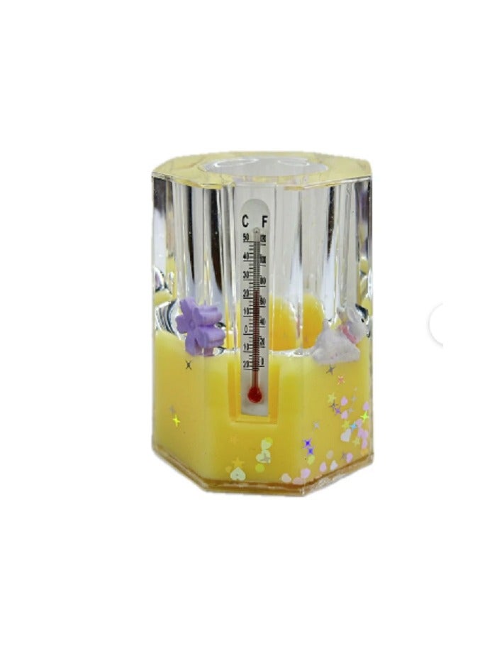 حامل اقلام عتيق جميل وفريد من نوعه (زجاج) للمكتب وطاولة الدراسة (مملوء بماء الجيلي وضفدعين بالداخل مع بريق) مجموعة من قطعة واحدة - Image 3