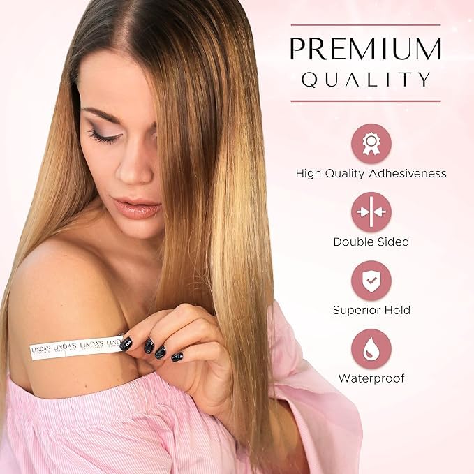 Linda's Essentials Double Sided Tape for Clothes, Body and Fashion (75 Pack) | Clothing and Hem Tape for Women, No Sew No Iron, Fabric Adhesive, Strong Adhesive for Skin for All Shades and Sensitivity, Includes Tin Box - Image 2
