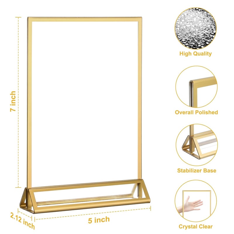 EHWINE 14 Pack 5×7 Clear Acrylic Sign Holder with Gold Borders and Vertical Stand, Double Sided Table Menu Holders Picture Frames for Wedding Table Numbers, Restaurant Signs, Photos and Art Display - Image 4