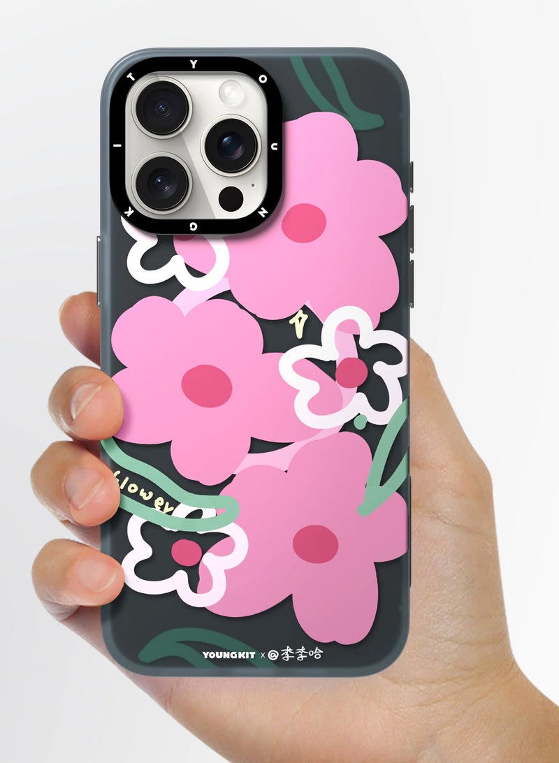 YOUNG KIT حافظة شاب كيت زهور وردية ماغسيف آبل آيفون 15 برو ماكس 6.7 بوصة - سلسلة الزهور الوردية - Image 5