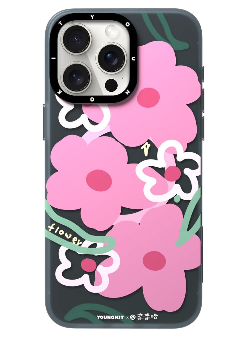 YOUNG KIT حافظة شاب كيت زهور وردية ماغسيف آبل آيفون 15 برو ماكس 6.7 بوصة - سلسلة الزهور الوردية - Image 1