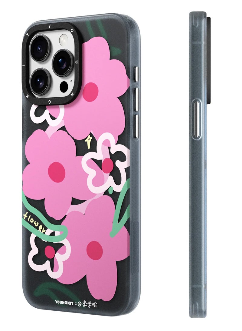 YOUNG KIT حافظة شاب كيت زهور وردية ماغسيف آبل آيفون 15 برو ماكس 6.7 بوصة - سلسلة الزهور الوردية - Image 2