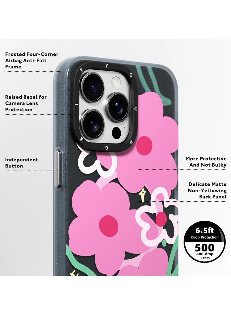 YOUNG KIT حافظة شاب كيت زهور وردية ماغسيف آبل آيفون 15 برو ماكس 6.7 بوصة - سلسلة الزهور الوردية - Image 3