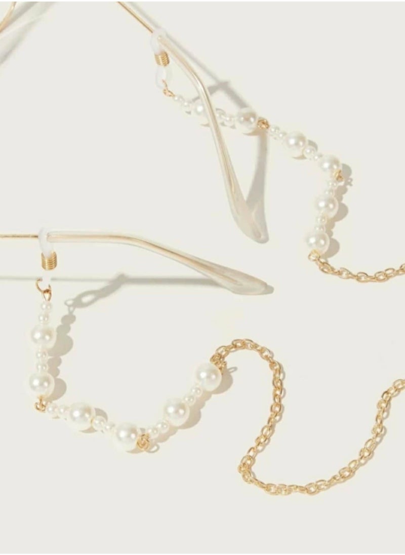 RA accessories Women Eyeglasses Golden Metal Chain With Pearls Also Use As Necklace  - Image 1