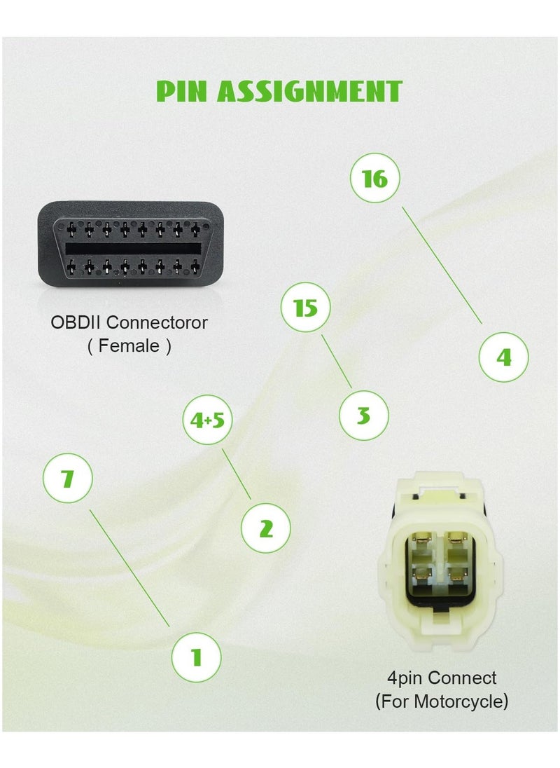 Obd2 Diagnostic Cable Fit for Kawasaki Motorcycle 4 Pin to 16Pin Adapter Fit for Z250 Z650 Z1000 Er6N Ex650F Ninja400