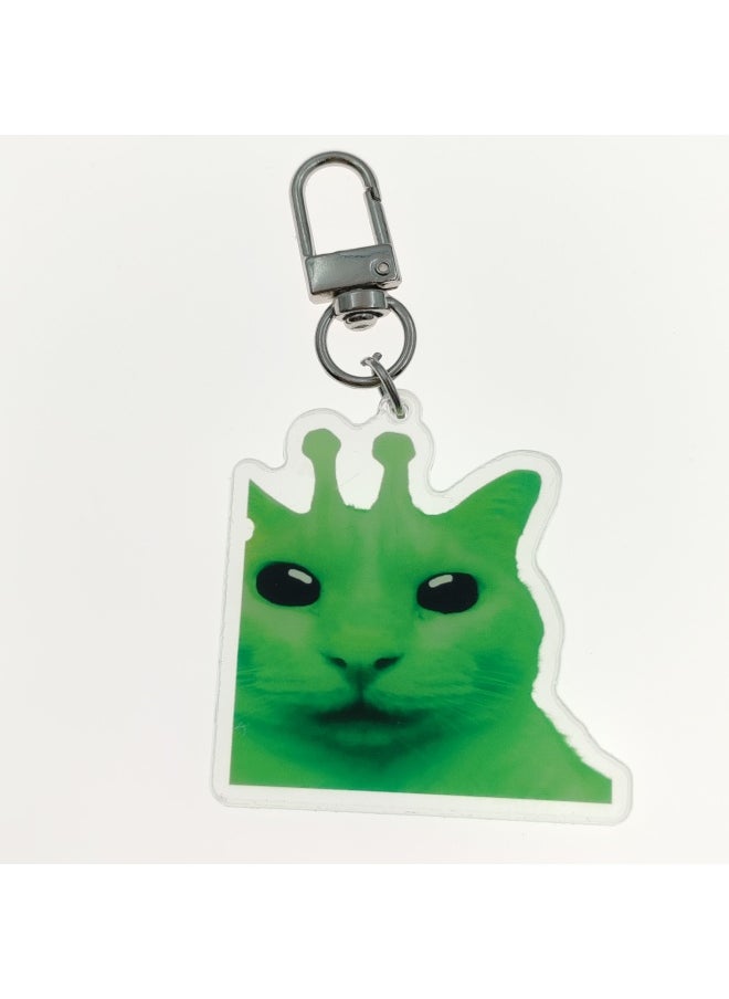 Generic - zip zip zap zap zip zip, alien cat meme, Alien keychain, Green Alien Cat Fun Cute Keychain, Backpack pendant-Color:Alien cat C-Size:5 cm - Image 1