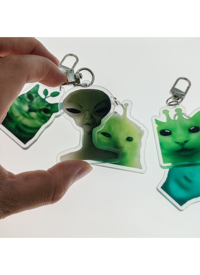 Generic - zip zip zap zap zip zip, alien cat meme, Alien keychain, Green Alien Cat Fun Cute Keychain, Backpack pendant-Color:Alien cat C-Size:5 cm - Image 1