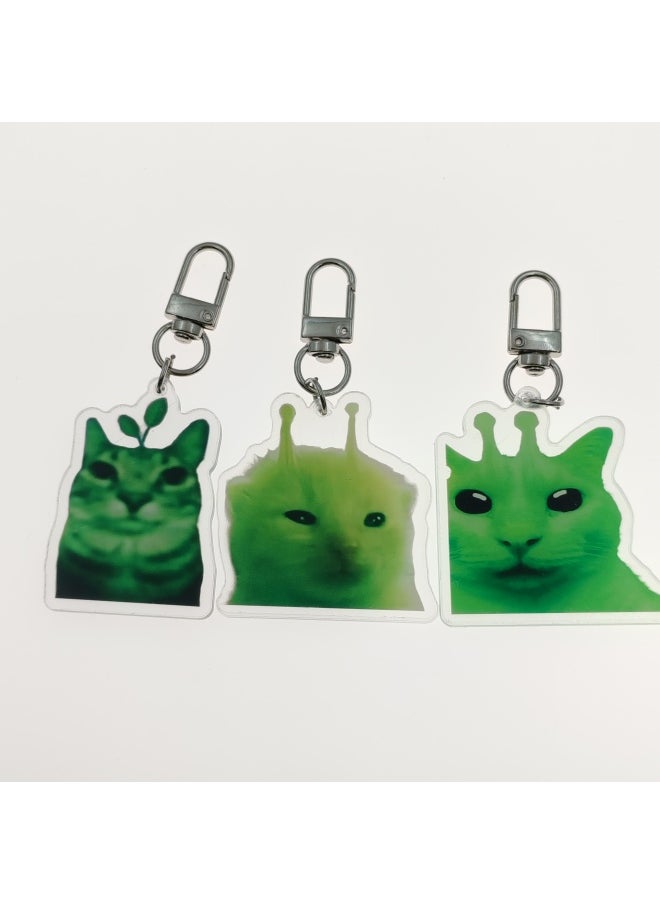 Generic - zip zip zap zap zip zip, alien cat meme, Alien keychain, Green Alien Cat Fun Cute Keychain, Backpack pendant-Color:Alien cat C-Size:5 cm - Image 1