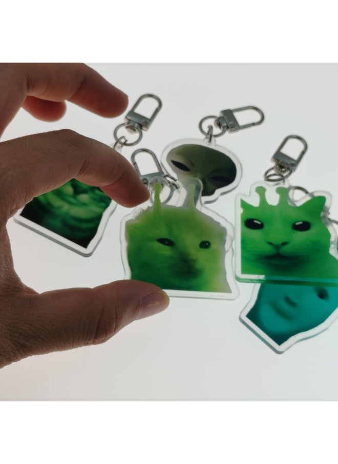 Generic - zip zip zap zap zip zip, alien cat meme, Alien keychain, Green Alien Cat Fun Cute Keychain, Backpack pendant-Color:Alien cat C-Size:5 cm - Image 1