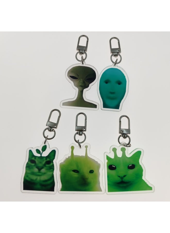 Generic - zip zip zap zap zip zip, alien cat meme, Alien keychain, Green Alien Cat Fun Cute Keychain, Backpack pendant-Color:Alien cat C-Size:5 cm - Image 1