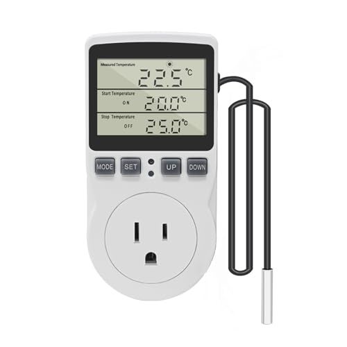 KETOTEK Digital Thermostat Outlet Plug Temperature Controller Outlet Socket 120V Heating Cooling Control 110V 15A Celsius Fahrenheit Display White - Image 1