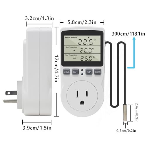 KETOTEK Digital Thermostat Outlet Plug Temperature Controller Outlet Socket 120V Heating Cooling Control 110V 15A Celsius Fahrenheit Display White - Image 5