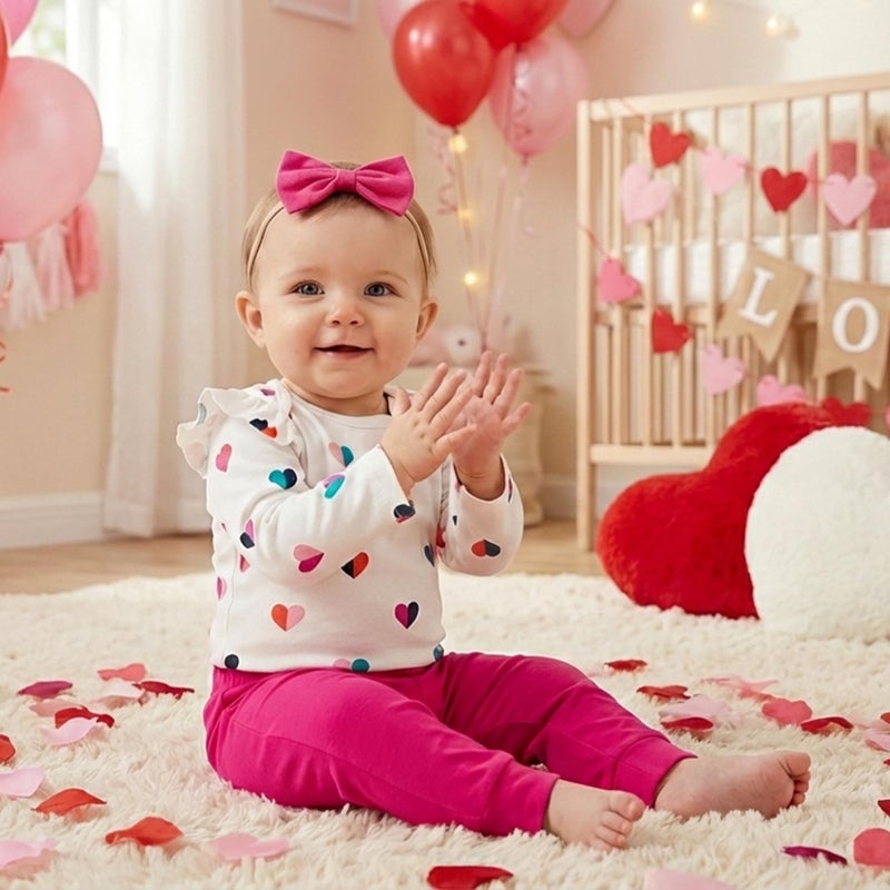 Fullfamous Newborn Baby Girl Clothes Gifts Outfits,Fall Winter Long Sleeve Romper and Pant Set Raspberry Heart 0-3 months - Image 2