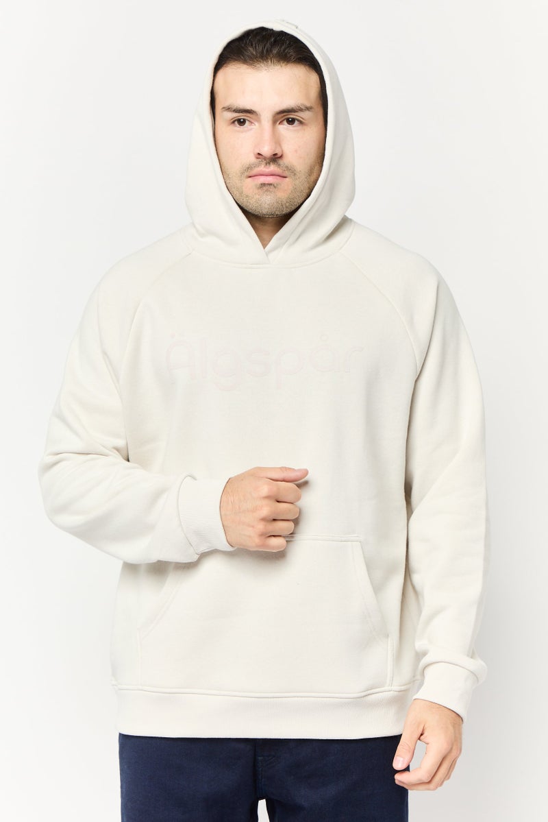 Algspar Men Brand Logo Long Sleeve Hoodie, Cream - Image 1