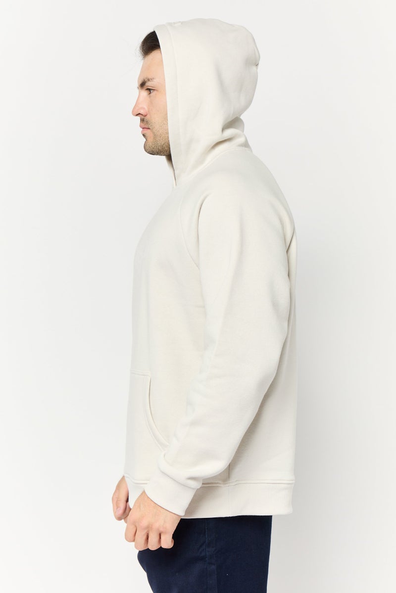 Algspar Men Brand Logo Long Sleeve Hoodie, Cream - Image 3
