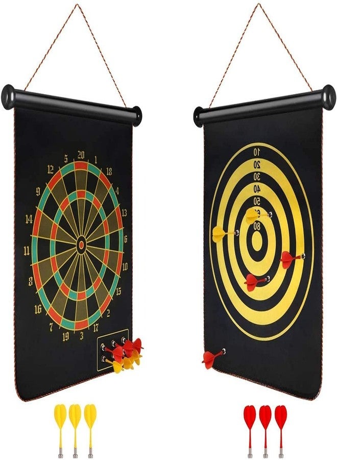 FITNACE Foldable Large 12Inch/15 Inch/17 Inch Double Sided Magnetic Dartboard Game for Kids Adults with 6 Non Pointed Darts-Black (15 INCH Magnetic Dart Board) - Image 1