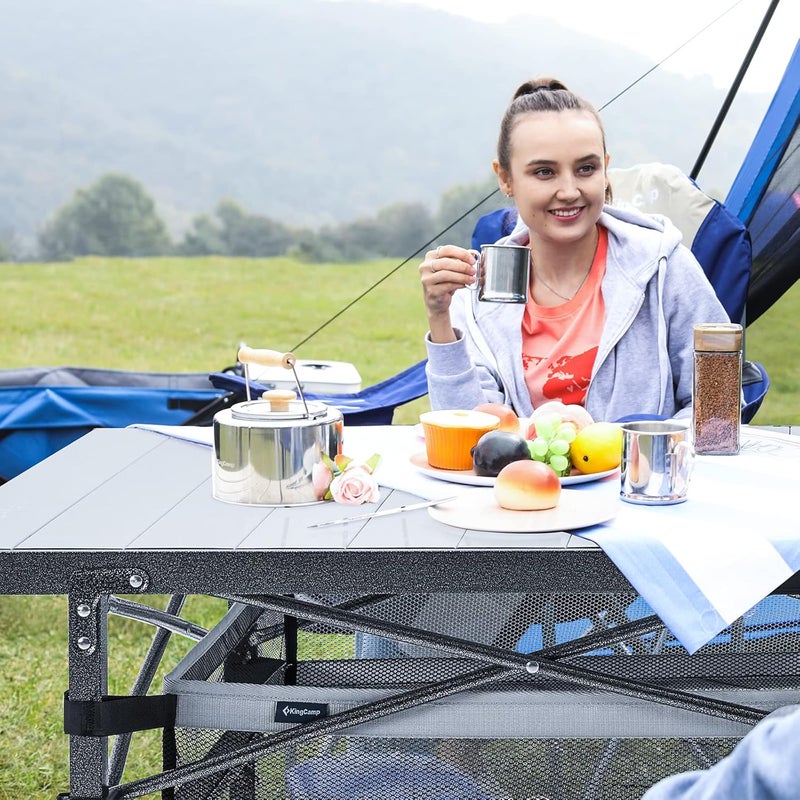 KingCamp Aluminium Camping Table Garden Table Roll-Up Folding Table for 4-6 People up to 80 kg Maximum Load 136 x 70 x 70 cm - Image 5