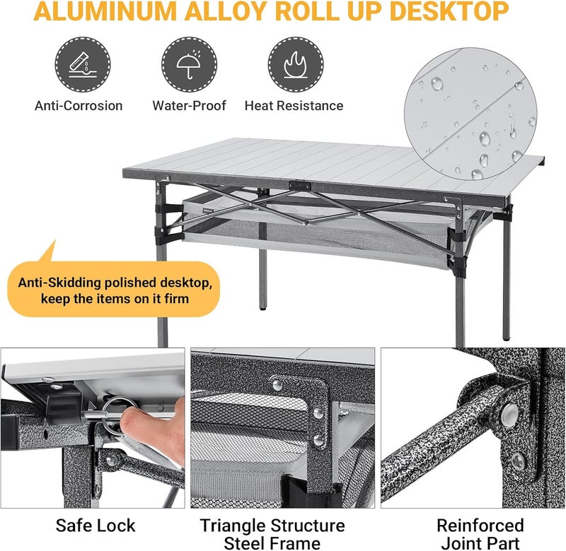KingCamp Aluminium Camping Table Garden Table Roll-Up Folding Table for 4-6 People up to 80 kg Maximum Load 136 x 70 x 70 cm - Image 3
