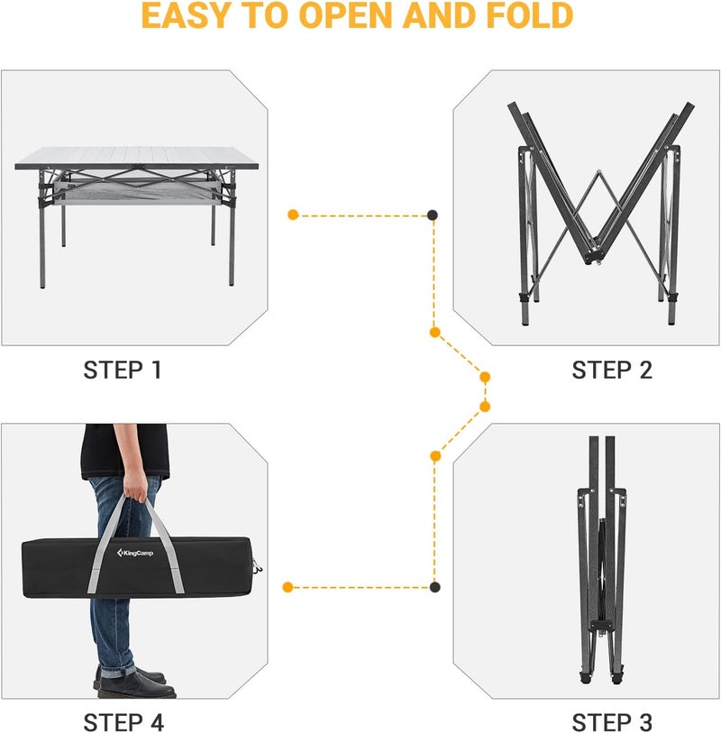 KingCamp Aluminium Camping Table Garden Table Roll-Up Folding Table for 4-6 People up to 80 kg Maximum Load 136 x 70 x 70 cm - Image 4