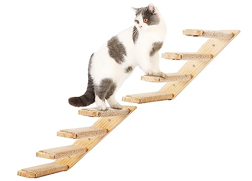 PELUOMOZ Cat Climbing Shelves Wall Mounted 2PCS Four Steps Reversible Left Right Direction Cat Shelf Stairway for Wall with Jute Scratching Ladder Shelves Pet Furniture for Perch Sleeping